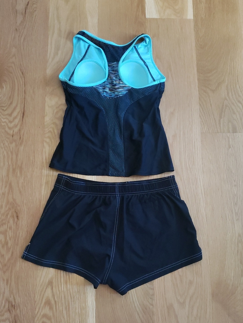 ZEROXPOSUR Black Swim Tank and Shorts with Aqua Trim - Picture 2 of 7